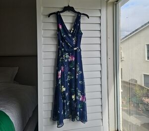 DKNY Navy Blue Floral High Low Dress